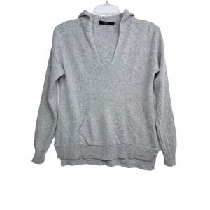 Lusso Cashmere Chloe Gray 100%‎ Cashmere V Neck Hooded Sweater Small